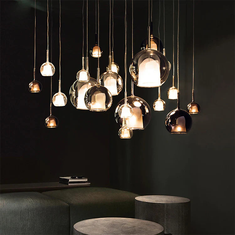 Modern Pendant Light with Glass Shades – Smoked Glass Cluster Ceiling Lamp