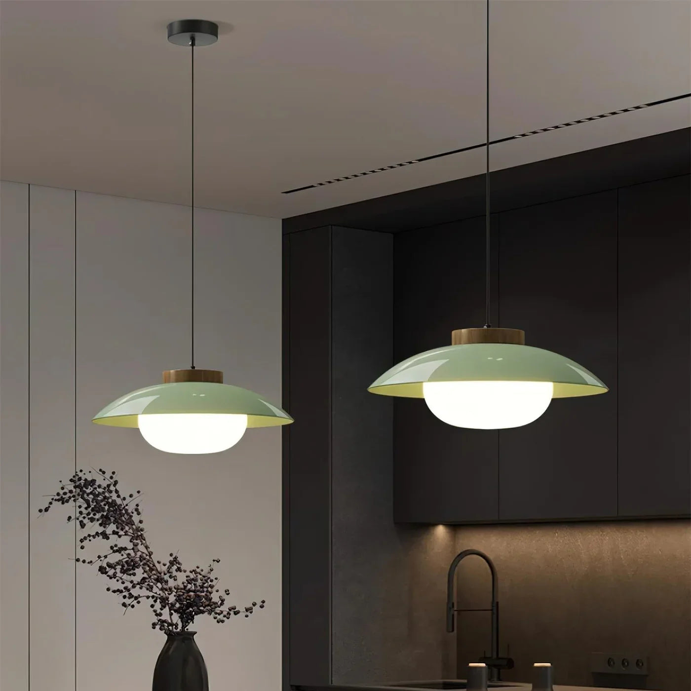 Modern Glass Pendant Light with Wooden Accent – Minimalist Design