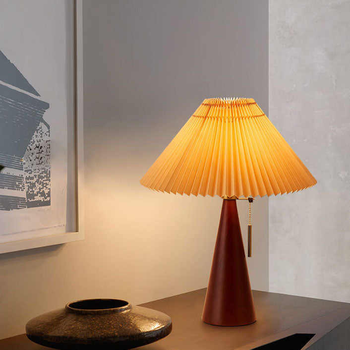 Pleated Shade Table Lamp with Wooden Base – Scandinavian Style