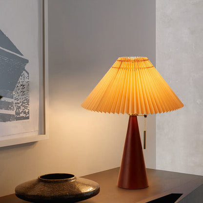 Pleated Shade Table Lamp with Wooden Base – Scandinavian Style