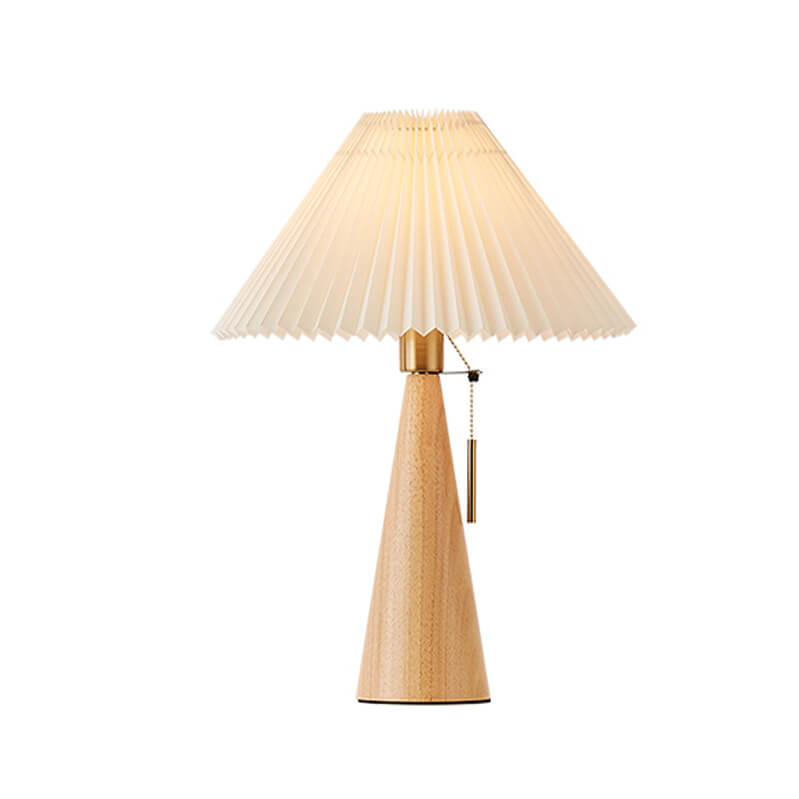 Pleated Shade Table Lamp with Wooden Base – Scandinavian Style