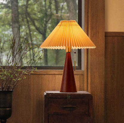 Pleated Shade Table Lamp with Wooden Base – Scandinavian Style