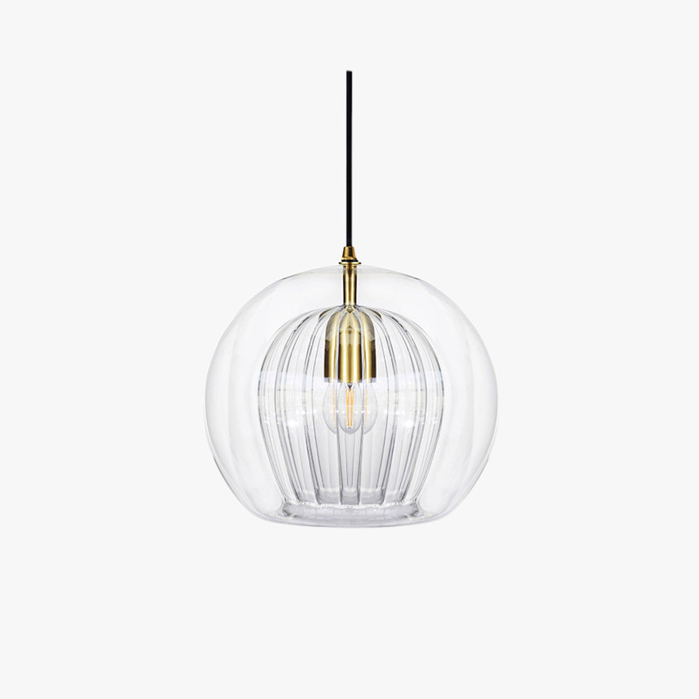 Double Glass Globe Ceiling Pendant with Ribbed Inner Shade - Arrielight