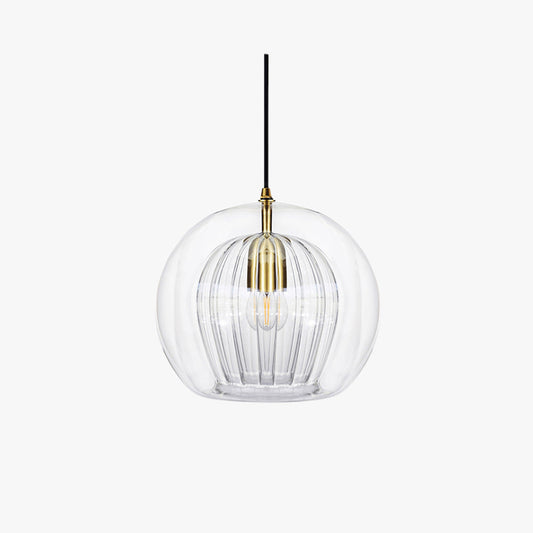 Double Glass Globe Ceiling Pendant with Ribbed Inner Shade - Arrielight