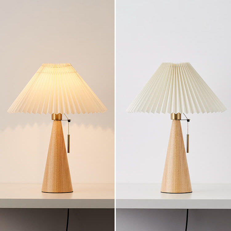 Pleated Shade Table Lamp with Wooden Base – Scandinavian Style