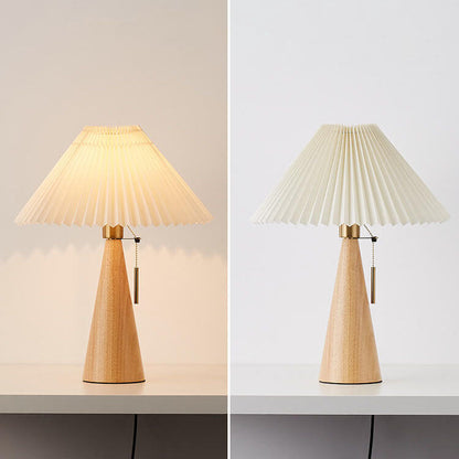 Pleated Shade Table Lamp with Wooden Base – Scandinavian Style