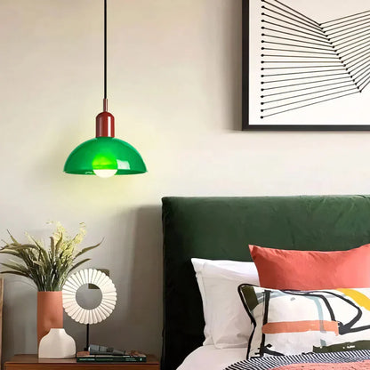 Colourful Retro Pendant Light with Semi-Dome Glass Shade