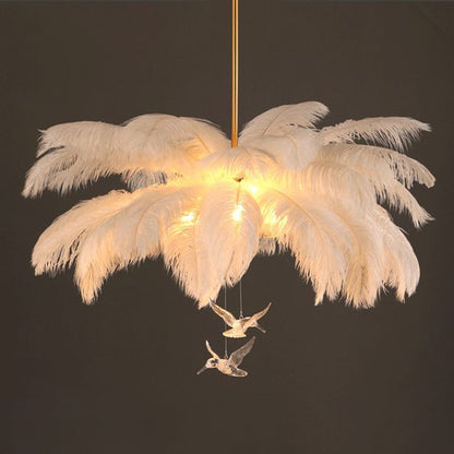 Ostrich Feather Chandelier with Crystal Birds - Arrielight