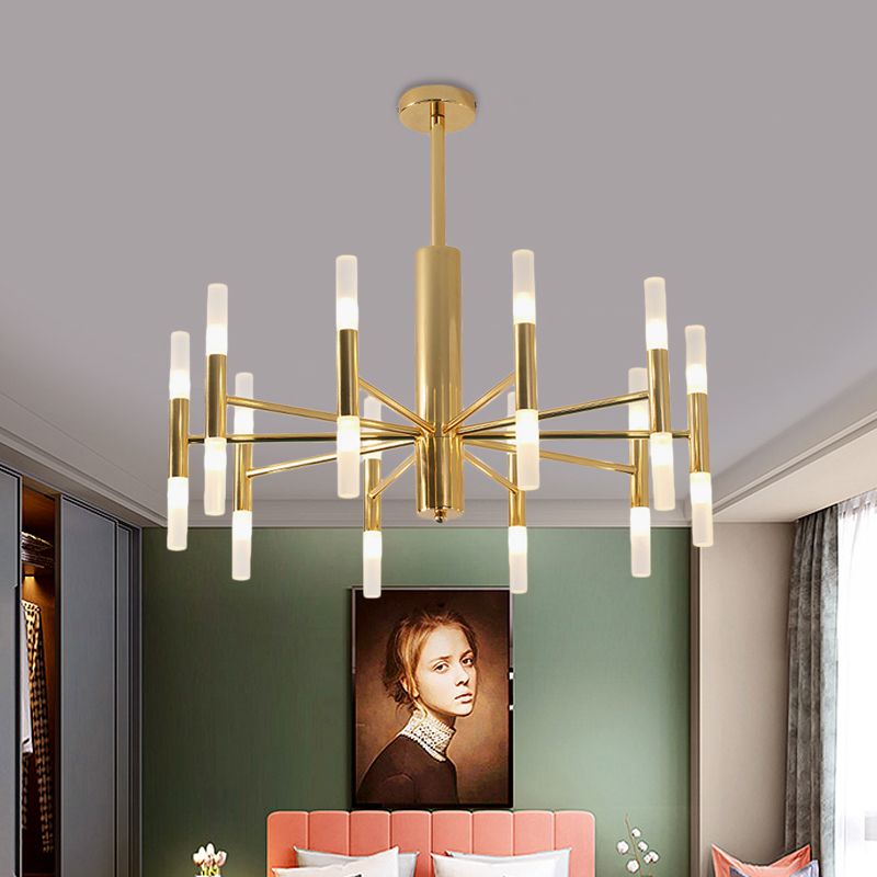 Cylindrical 20 Light Metal Chandelier with Frosted Tubes - Arrielight