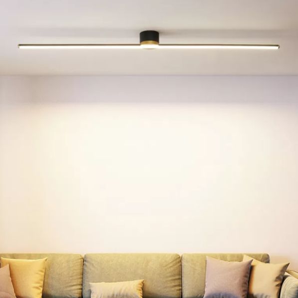 Slim Linear Bar Flush Ceiling Light with Gold Detail - Arrielight