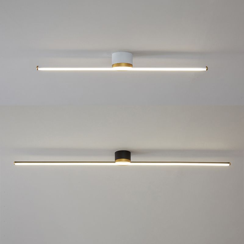 Slim Linear Bar Flush Ceiling Light with Gold Detail - Arrielight