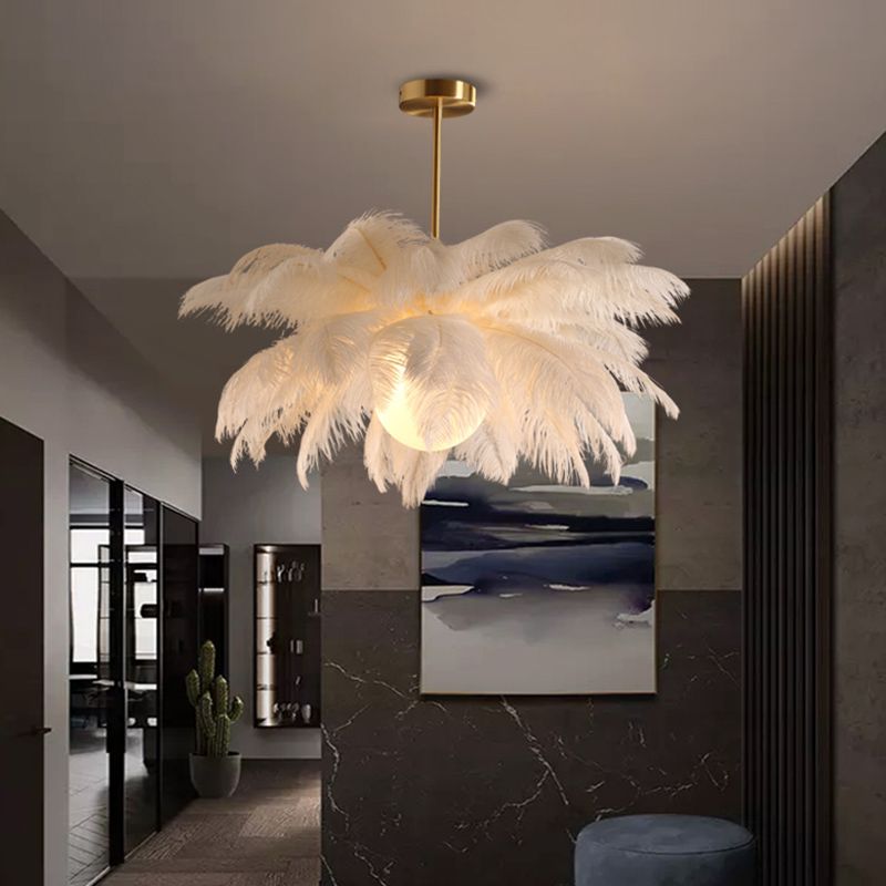 Ostrich Feather Chandelier with Crystal Birds - Arrielight