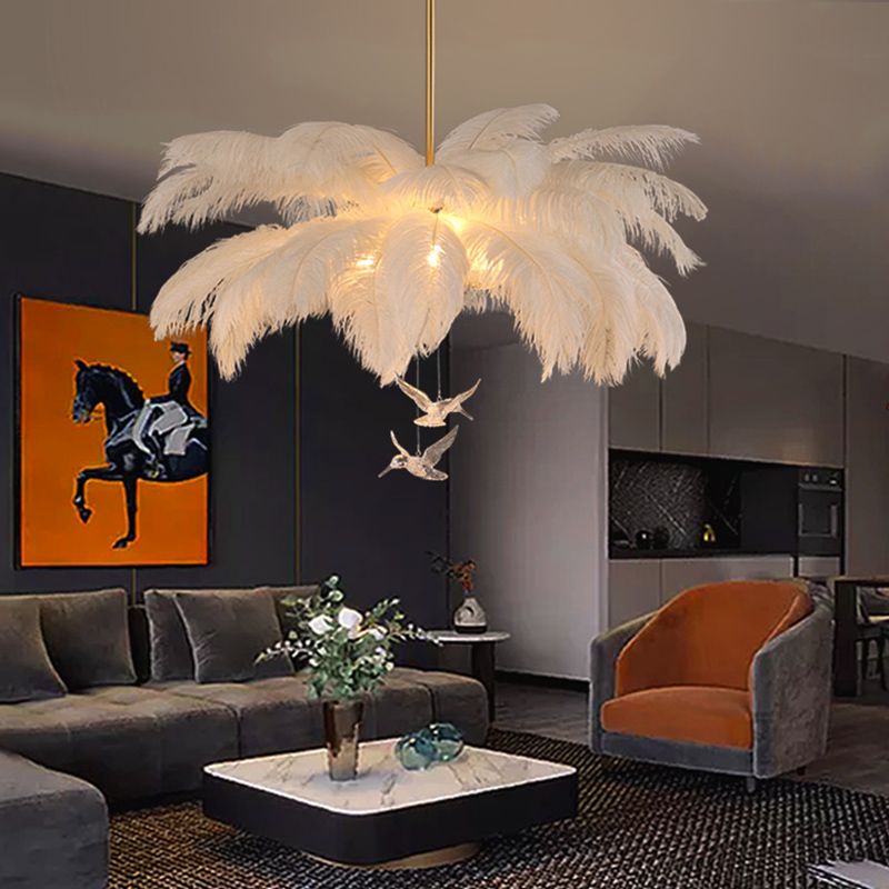 Ostrich Feather Chandelier with Crystal Birds - Arrielight