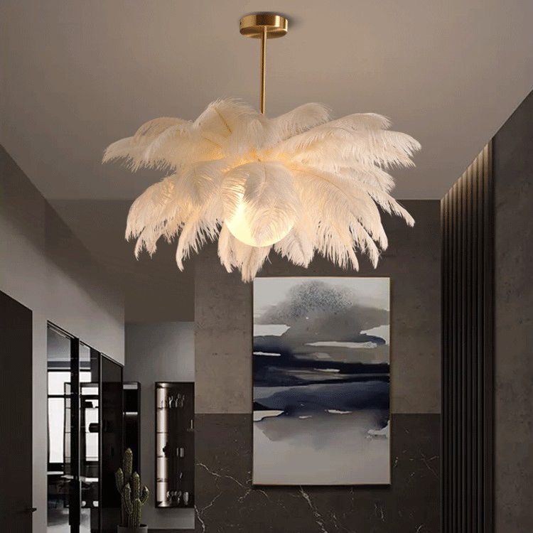 Ostrich Feather Chandelier with Crystal Birds - Arrielight