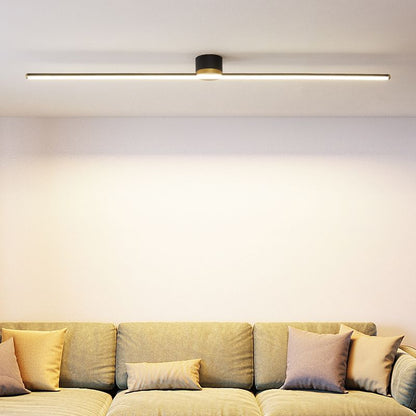 Slim Linear Bar Flush Ceiling Light with Gold Detail - Arrielight