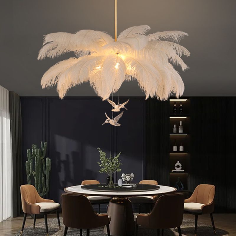 Ostrich Feather Chandelier with Crystal Birds - Arrielight