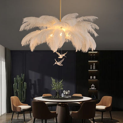 Ostrich Feather Chandelier with Crystal Birds - Arrielight