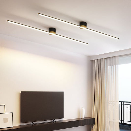 Slim Linear Bar Flush Ceiling Light with Gold Detail - Arrielight