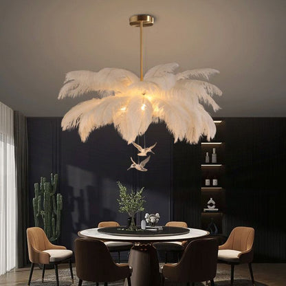 Ostrich Feather Chandelier with Crystal Birds - Arrielight