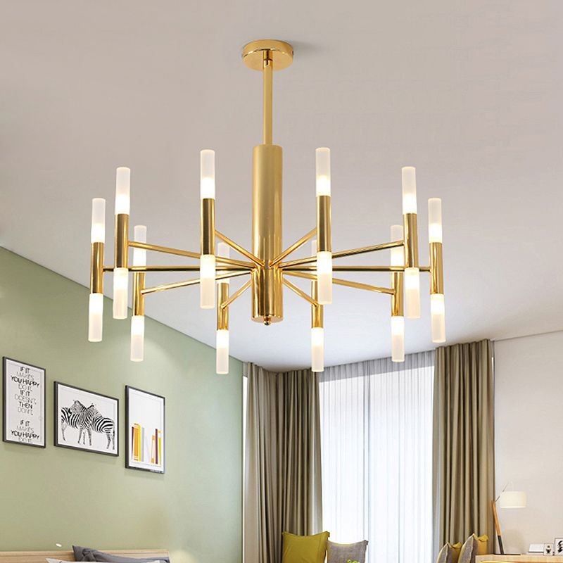 Cylindrical 20 Light Metal Chandelier with Frosted Tubes - Arrielight