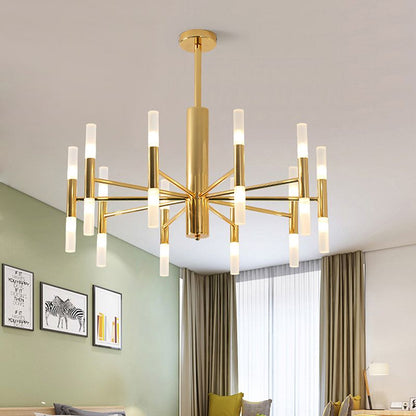 Cylindrical 20 Light Metal Chandelier with Frosted Tubes - Arrielight