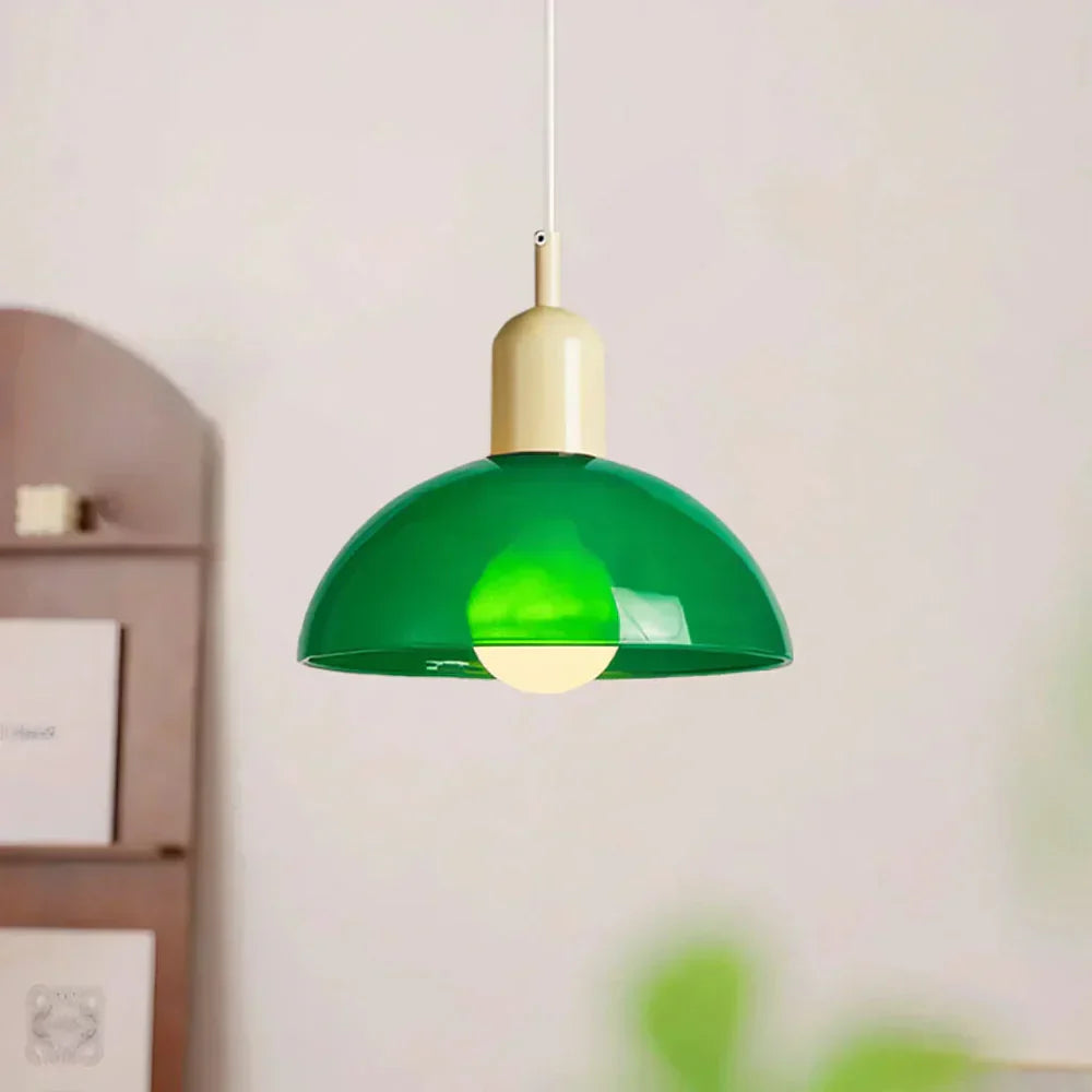 Colourful Retro Pendant Light with Semi-Dome Glass Shade