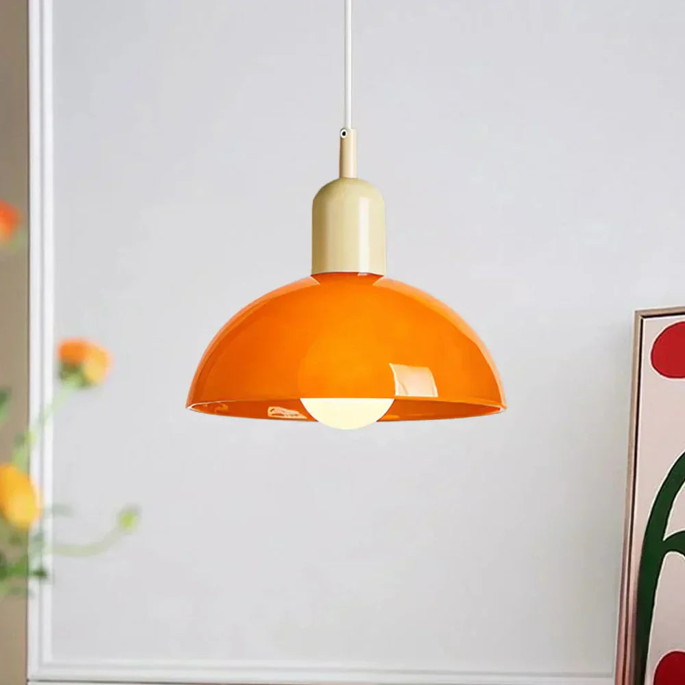 Colourful Retro Pendant Light with Semi-Dome Glass Shade