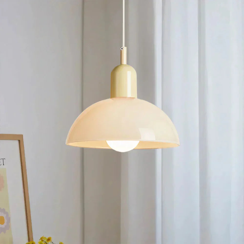 Colourful Retro Pendant Light with Semi-Dome Glass Shade