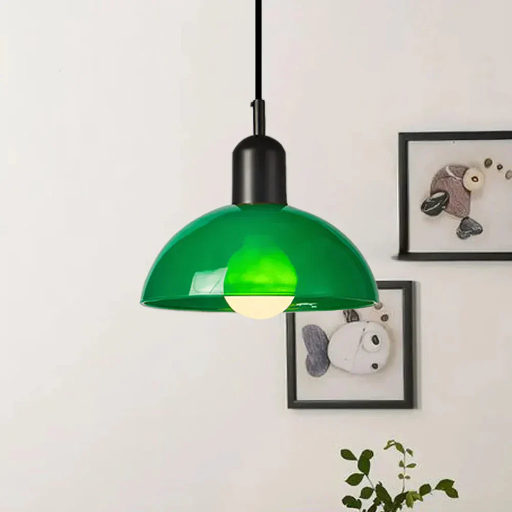 Colourful Retro Pendant Light with Semi-Dome Glass Shade