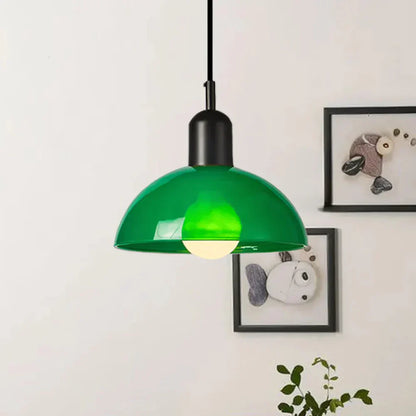 Colourful Retro Pendant Light with Semi-Dome Glass Shade