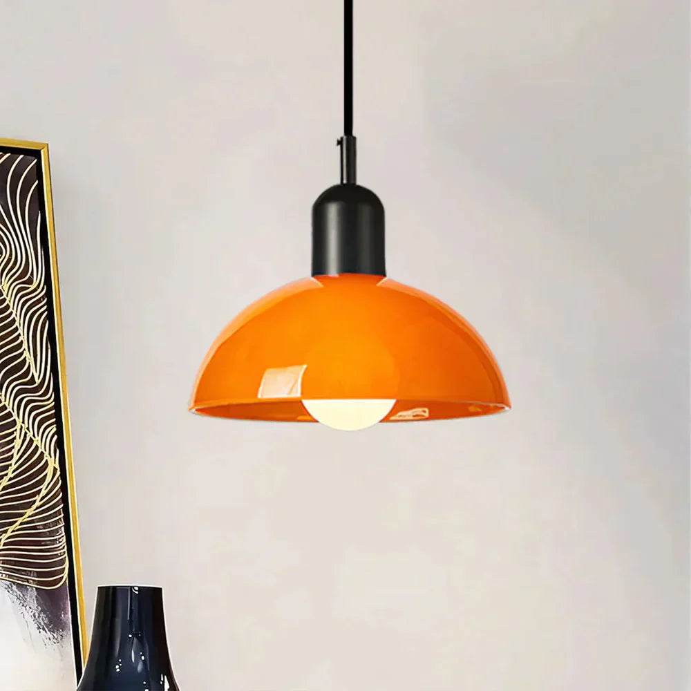 Colourful Retro Pendant Light with Semi-Dome Glass Shade