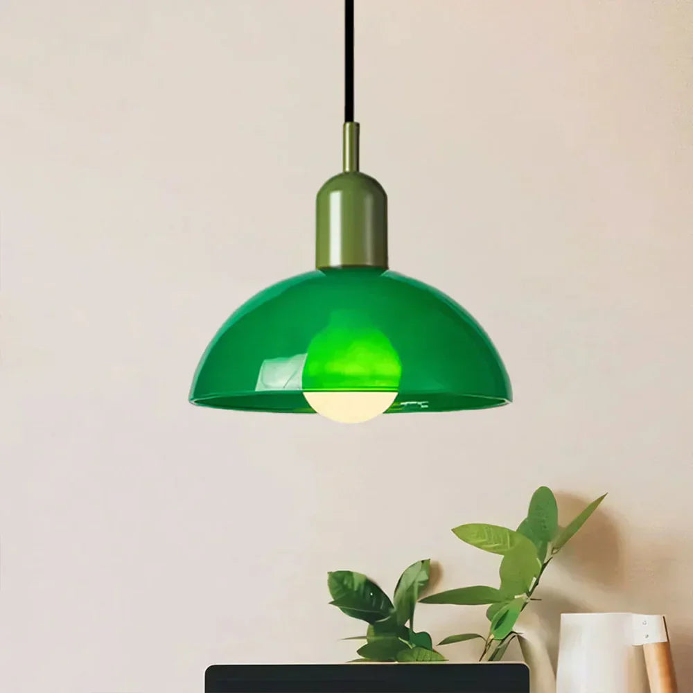 Colourful Retro Pendant Light with Semi-Dome Glass Shade