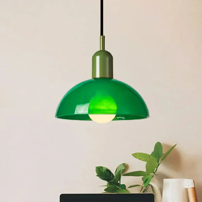 Colourful Retro Pendant Light with Semi-Dome Glass Shade