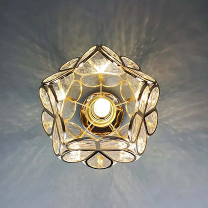 Vintage Crystal Ceiling Light – Semi-Flush Chandelier with Coloured Glass Shade
