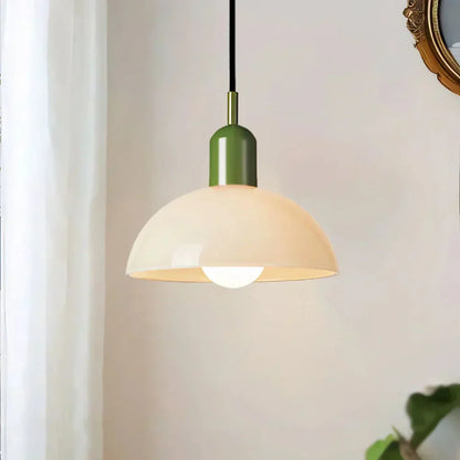 Colourful Retro Pendant Light with Semi-Dome Glass Shade