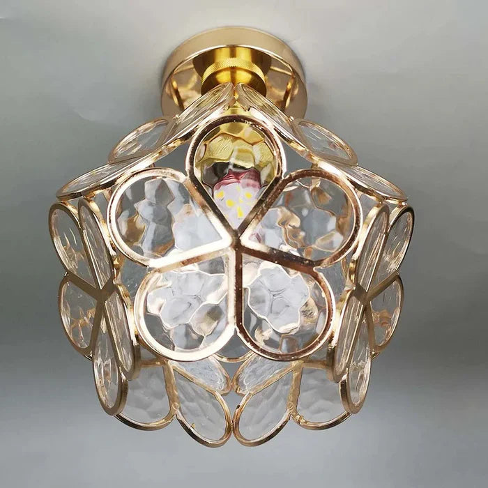 Vintage Crystal Ceiling Light – Semi-Flush Chandelier with Coloured Glass Shade