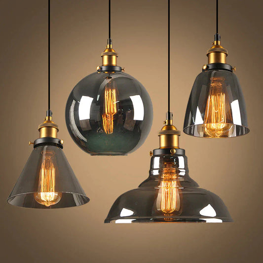 Industrial Glass Pendant Light – Smoked Glass Shade