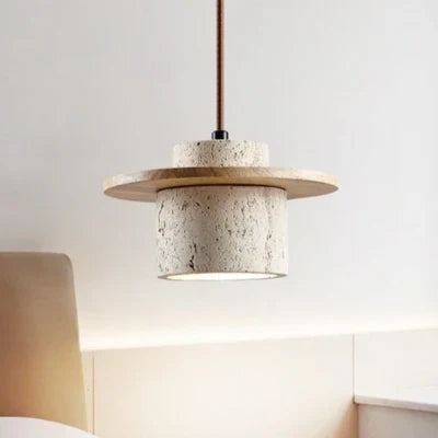 Modern Pendant Lamp with Stone and Wood
