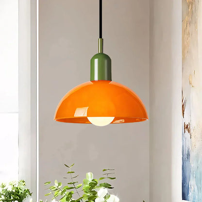 Colourful Retro Pendant Light with Semi-Dome Glass Shade