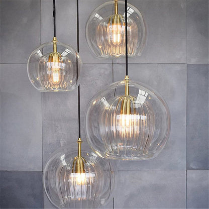 Double Glass Globe Ceiling Pendant with Ribbed Inner Shade - Arrielight