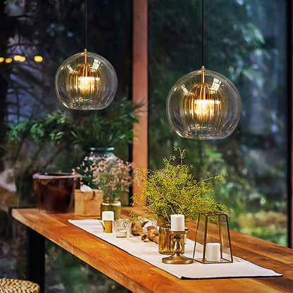 Double Glass Globe Ceiling Pendant with Ribbed Inner Shade - Arrielight