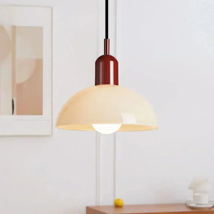 Colourful Retro Pendant Light with Semi-Dome Glass Shade
