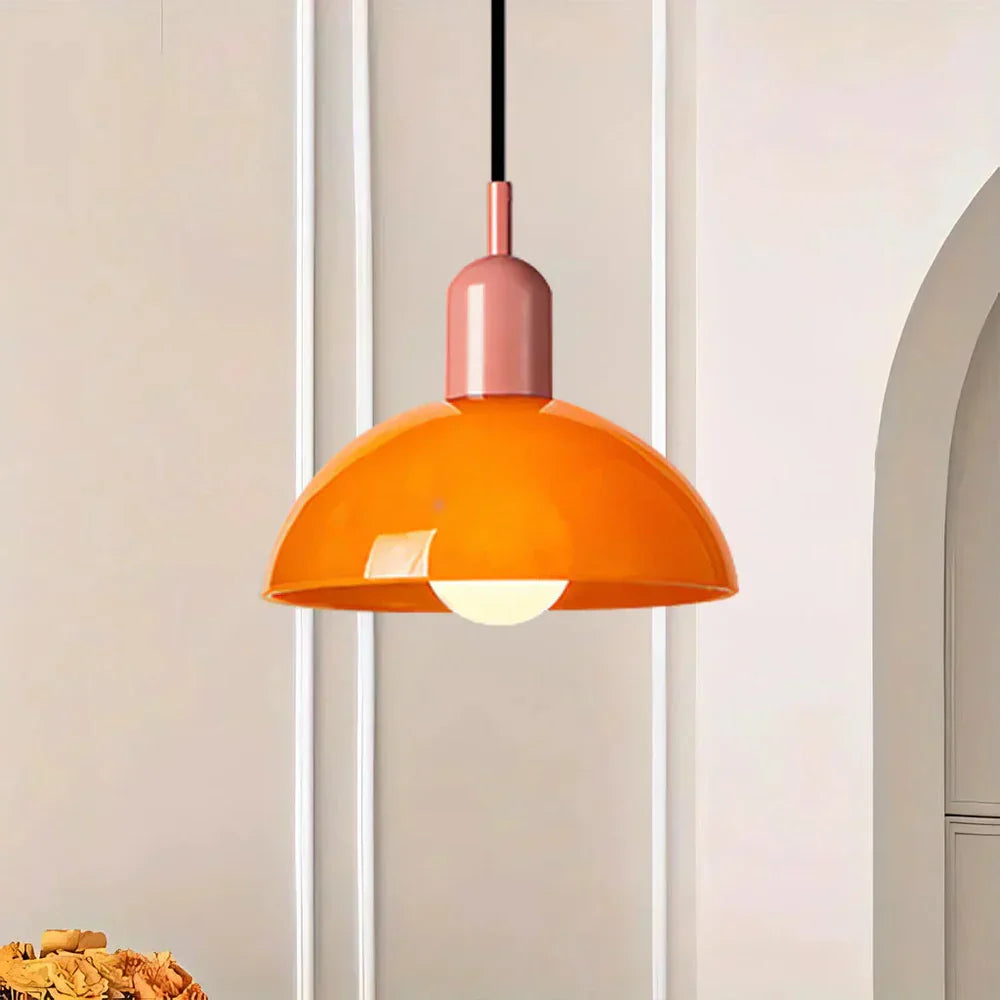 Colourful Retro Pendant Light with Semi-Dome Glass Shade