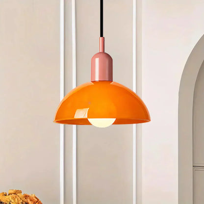 Colourful Retro Pendant Light with Semi-Dome Glass Shade