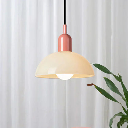 Colourful Retro Pendant Light with Semi-Dome Glass Shade