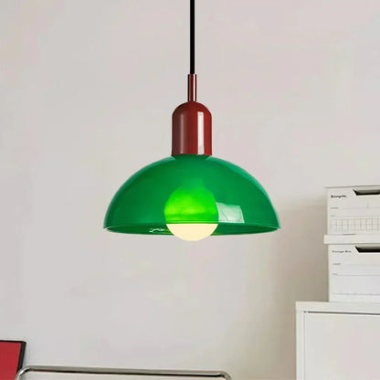 Colourful Retro Pendant Light with Semi-Dome Glass Shade