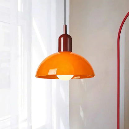 Colourful Retro Pendant Light with Semi-Dome Glass Shade