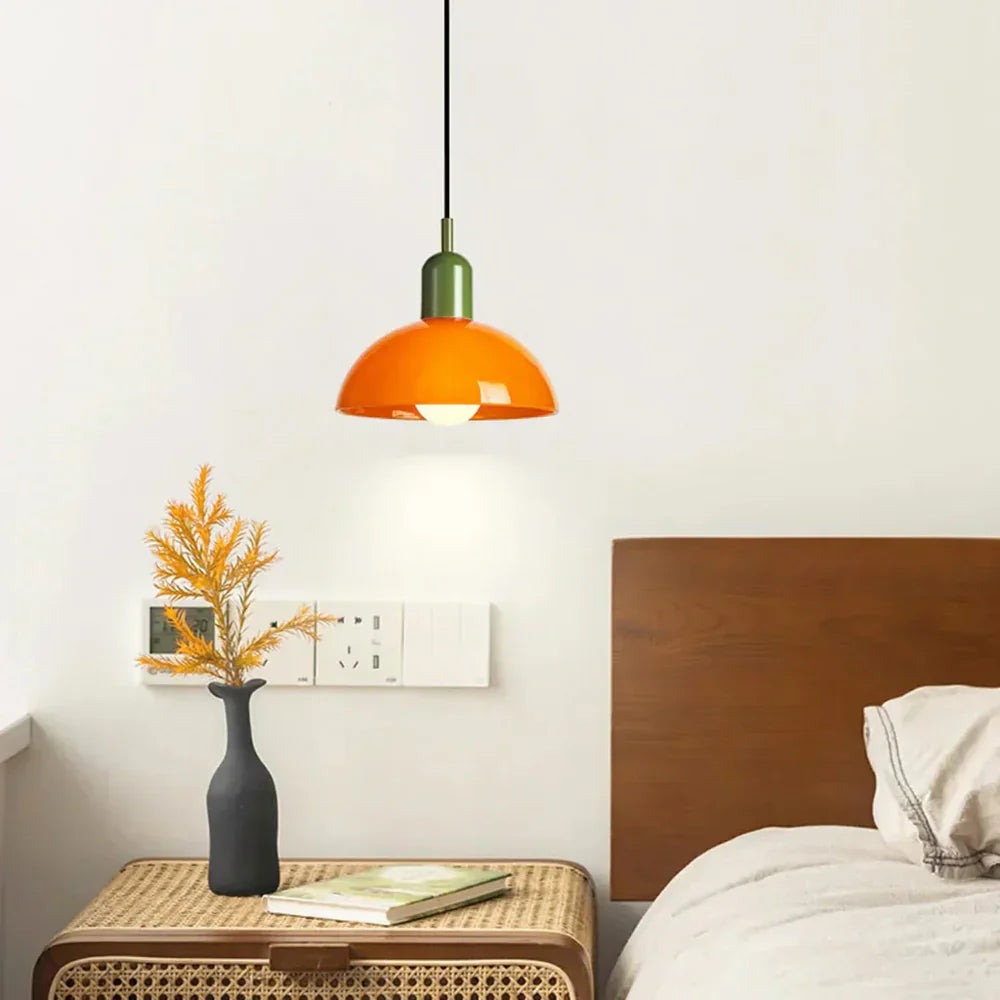 Colourful Retro Pendant Light with Semi-Dome Glass Shade