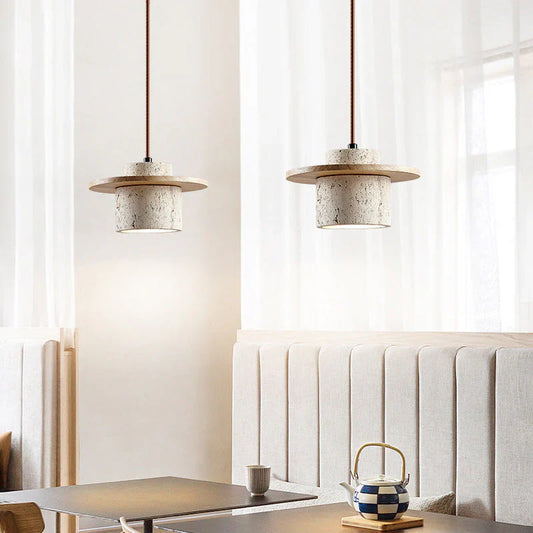 Modern Pendant Lamp with Stone and Wood