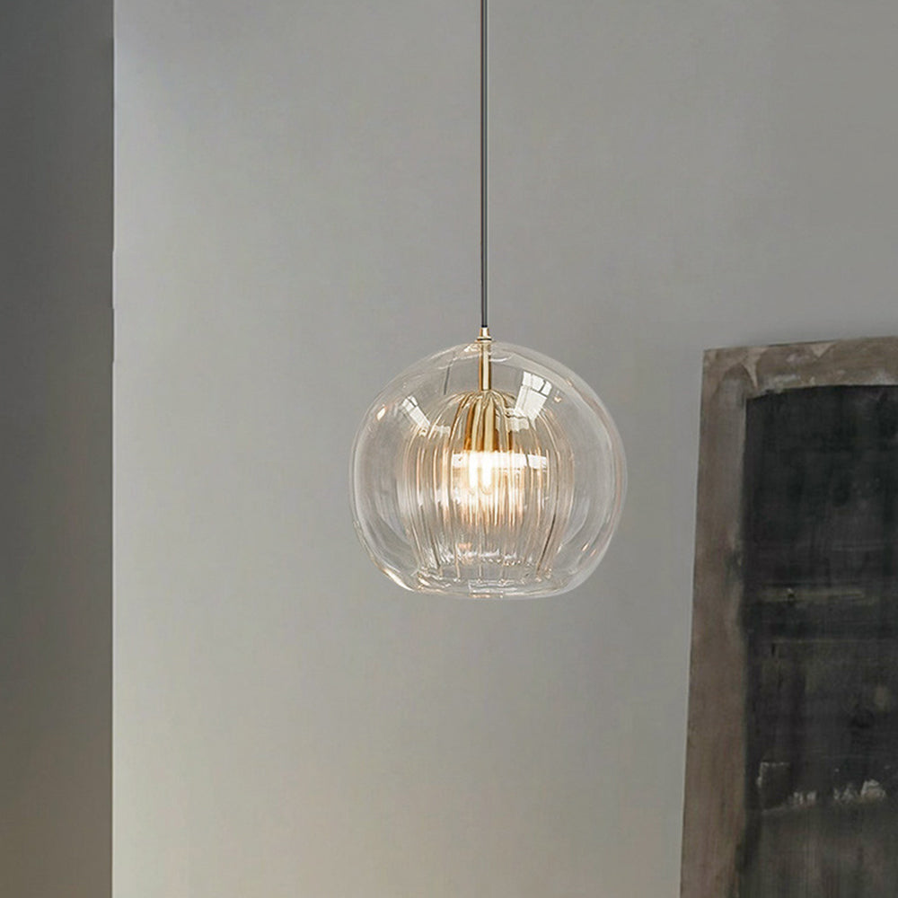 Double Glass Globe Ceiling Pendant with Ribbed Inner Shade - Arrielight